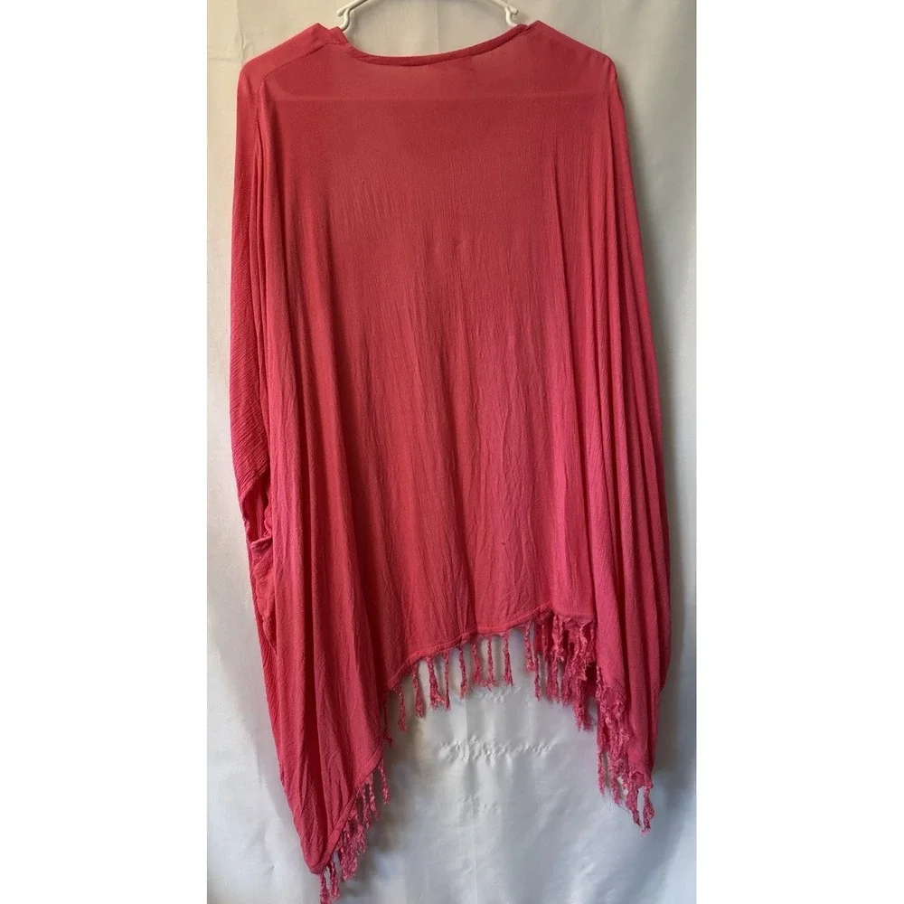 Hot‎ Pink Shawl cover-up poncho LAGACI  one size 100% Rayon INDIA Boho Lagenlook